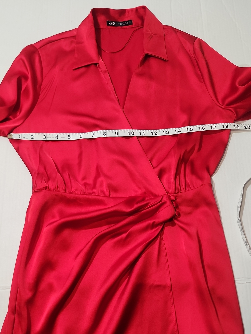 Zara Red Silk Satin Mini Night Out Long Sleeve Dress Size M - Picture 8 of 9